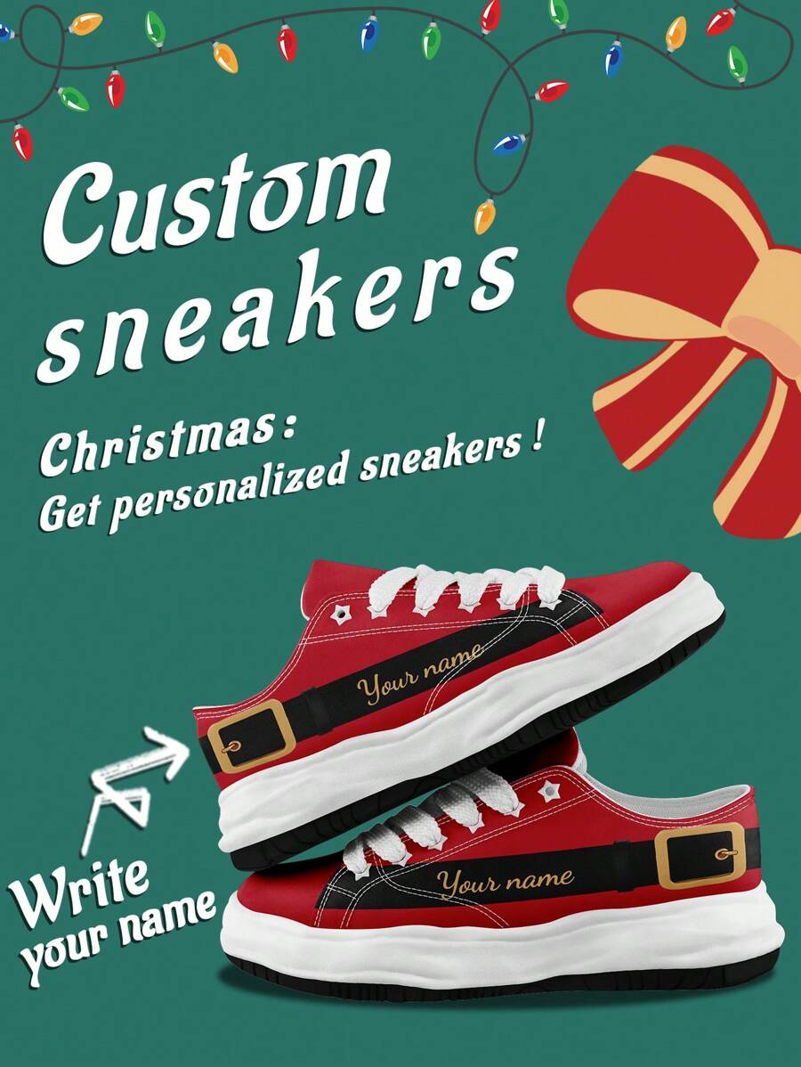 1 Pair Christmas Belt Holiday Gift Custom Low Top Sneakers, Personalized Christmas Name Sneakers, Custom Christmas Gift Thick Sole Sneakers, Personalized High Top Canvas Shoes, Belt Name Sneakers, Personalized Sneakers For Women And Men, Personalized Sports And Casual Shoes, Christmas Gift For Mom/Dad/Her/Him/Girlfriend/Boyfriend/Wife/Husband/Friend
