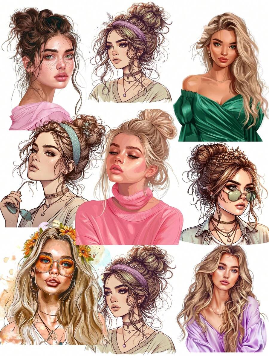 16 pezzi di adesivi di personaggi rurali europei e americani alla moda con capelli ricci, per bricolage, scrapbooking, album, organizer, diari, articoli di cartoleria vintage, per laptop, valigie, pareti, frigoriferi, auto e borracce. Torna a scuola