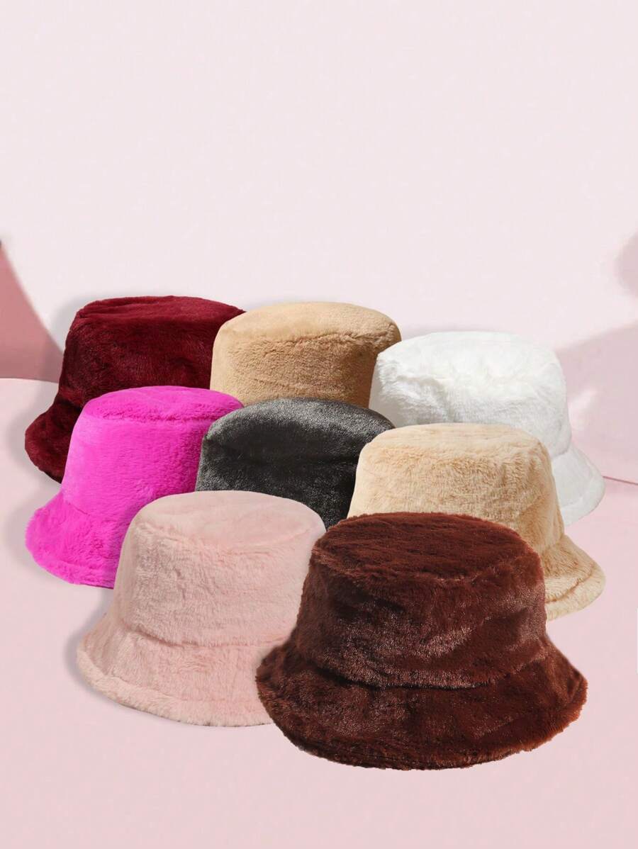 1pc Women/Men Multicolor Casual Versatile Warm Soft Plush Bucket Hat, Suitable For Autumn/Winter Daily Use Winter Hat
