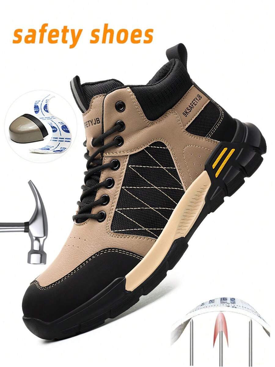 New Men's Hiking Boots With Anti-Smash, Anti-Puncture, Wear-Resistant Cowhide Sole, Steel Closed Toe Safety Boots