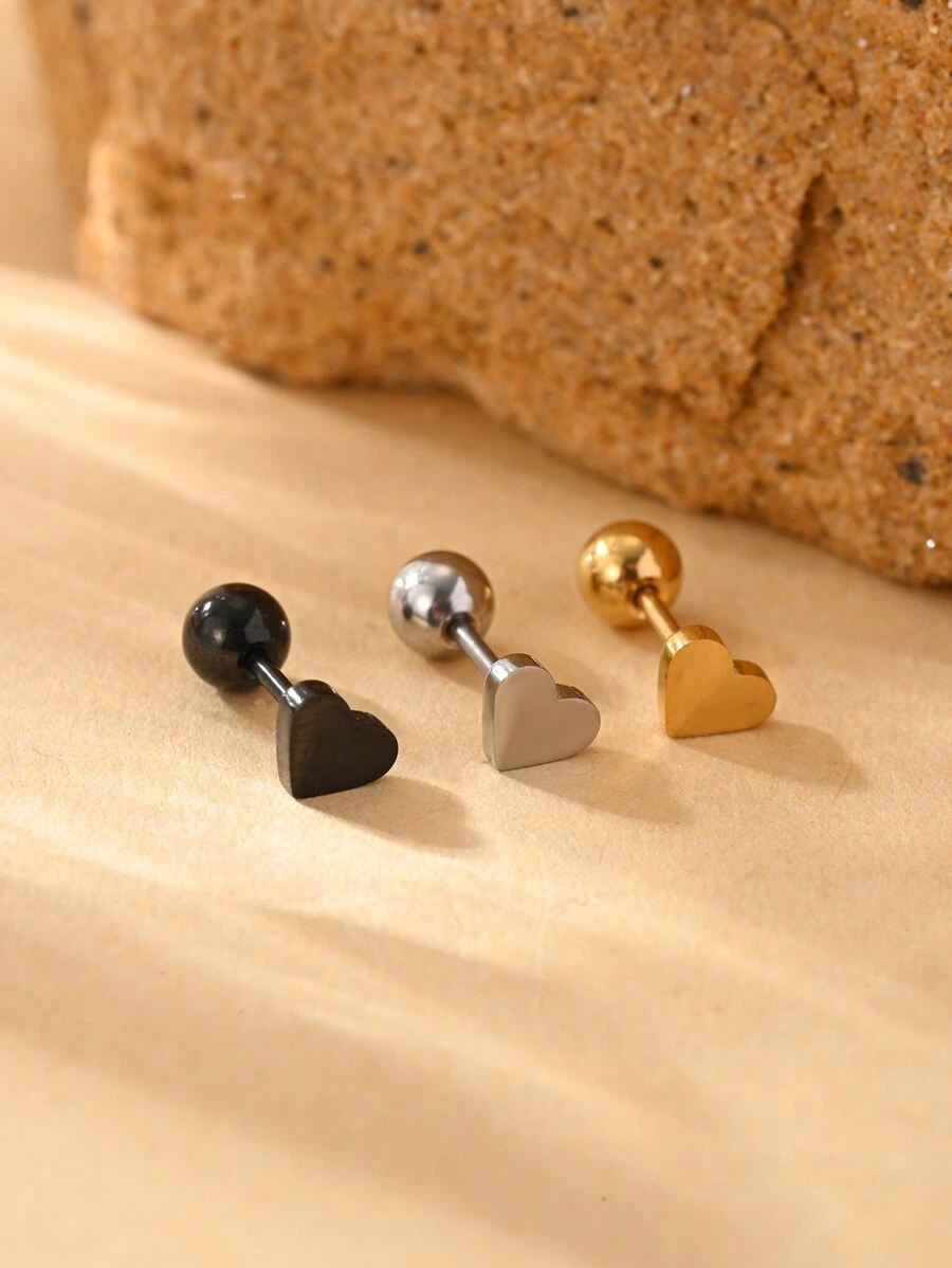 1 pieza Pendiente con forma de corazón sólido minimalista de acero inoxidable, para uso diario para mujeres en San Valentín