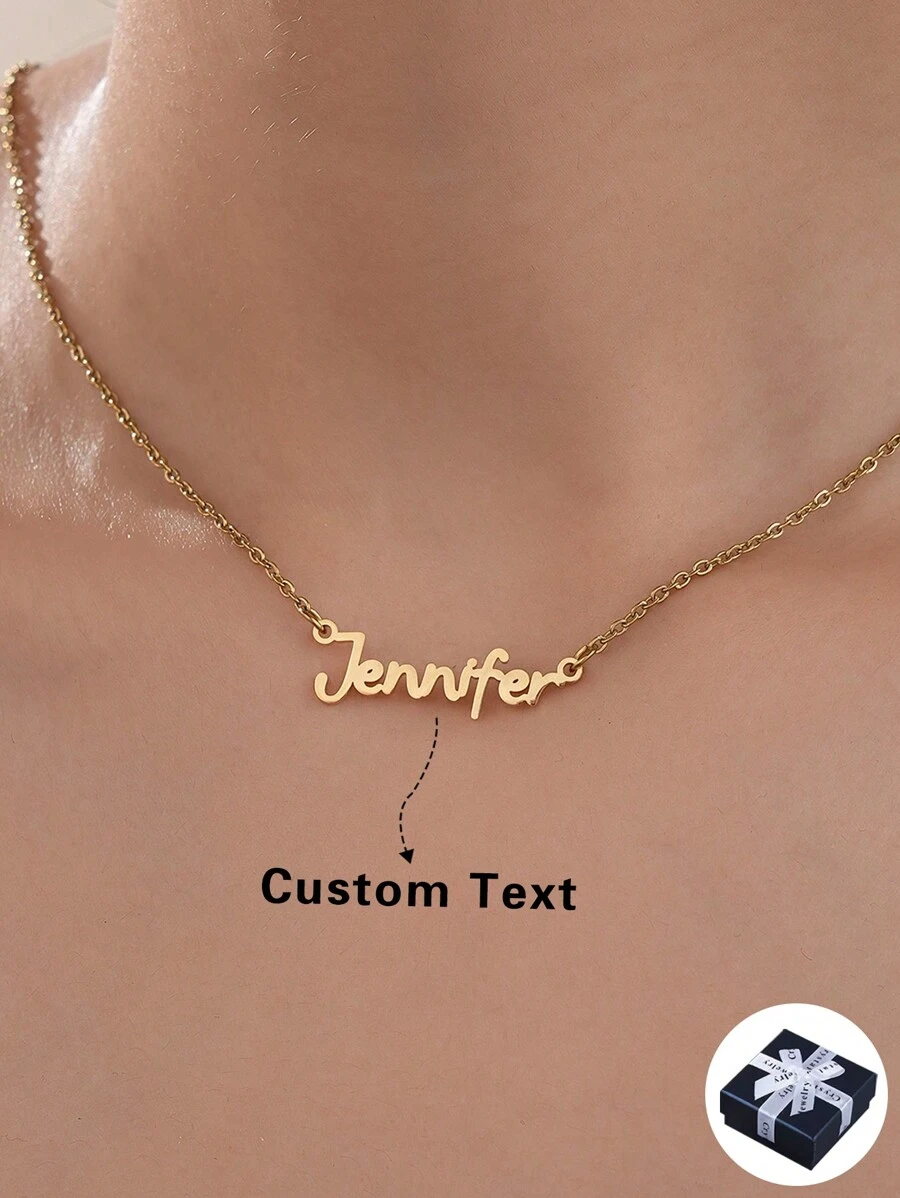 1pc Personalized Stainless Steel Name Necklace, Gold Letter Custom Pendant, Unique & Fashionable Jewelry For Men & Women, Suitable As Gift For Couples, Family, Anniversary, Friends, Mother