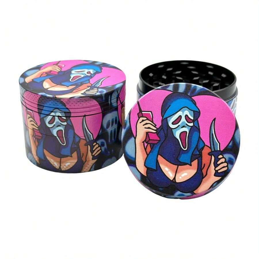 JBNG Molinillo de hierbas de 2 pulgadas con diseño de chica fantasma de Halloween con máscara aterradora y malvada