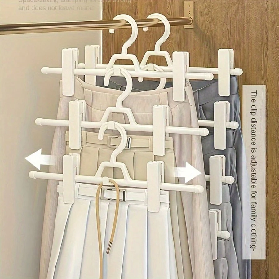 5pcs Expandable Pants Hangers, Stacking Pants Clips, Storage Solution, Non-Marking Clothes Hanger, Skirt Clip Hooks, Rotatable, Telescoping And Adjustable Garment Rack, Retail Display Hanging