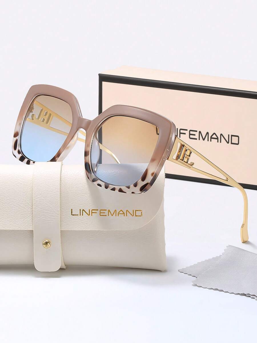 LINFEMAND Gafas decorativas de moda con lentes cuadrados degradados de colores multicolor de LINFEMAND, regalos elegantes para fiestas de verano, bodas y festivales, atuendo elegante para vacaciones de verano en la playa, al aire libre y viajes, con montura cuadrada oversize de estilo hueco