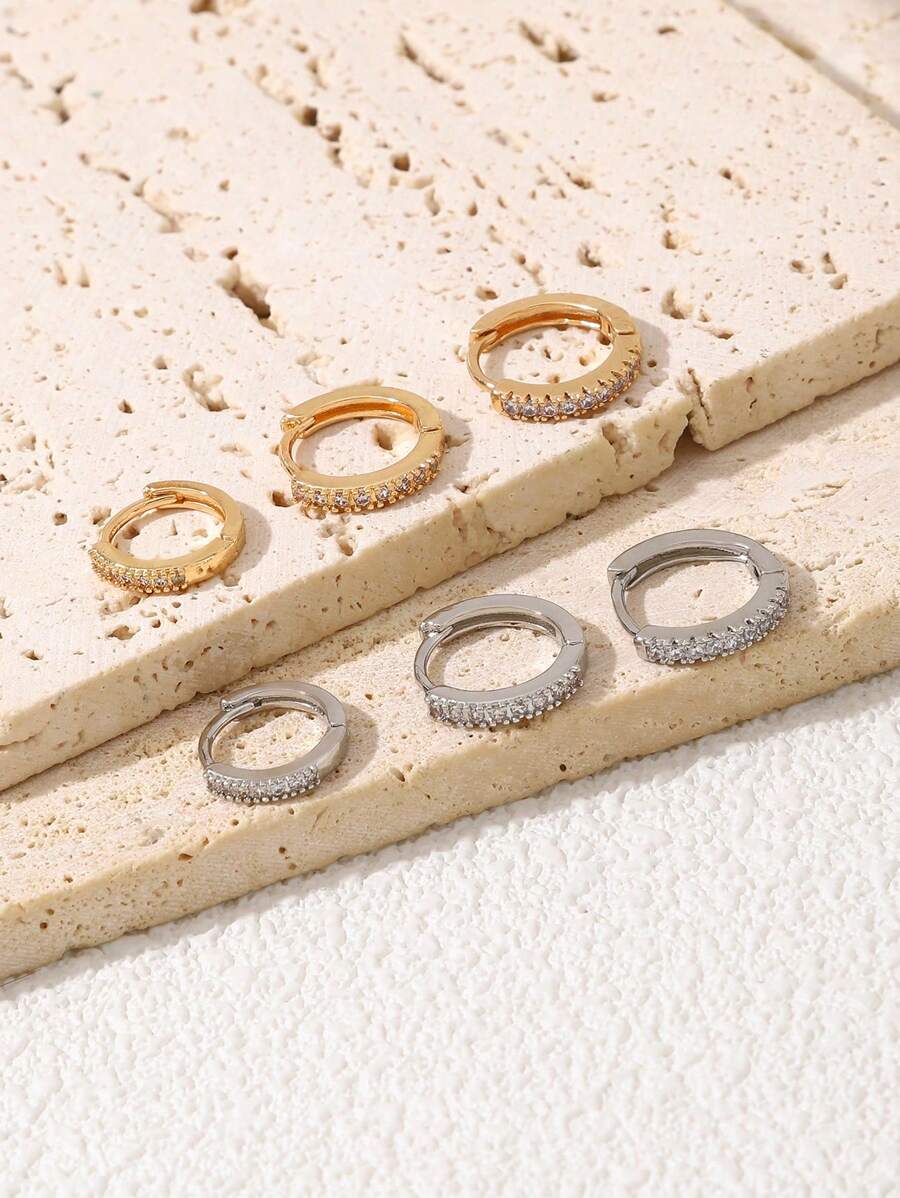 3pcs Copper Material Women Hoop Earrings Set, Minimalist Classic Style, Daily Wear Fashion Delicate Earrings Creative Gift