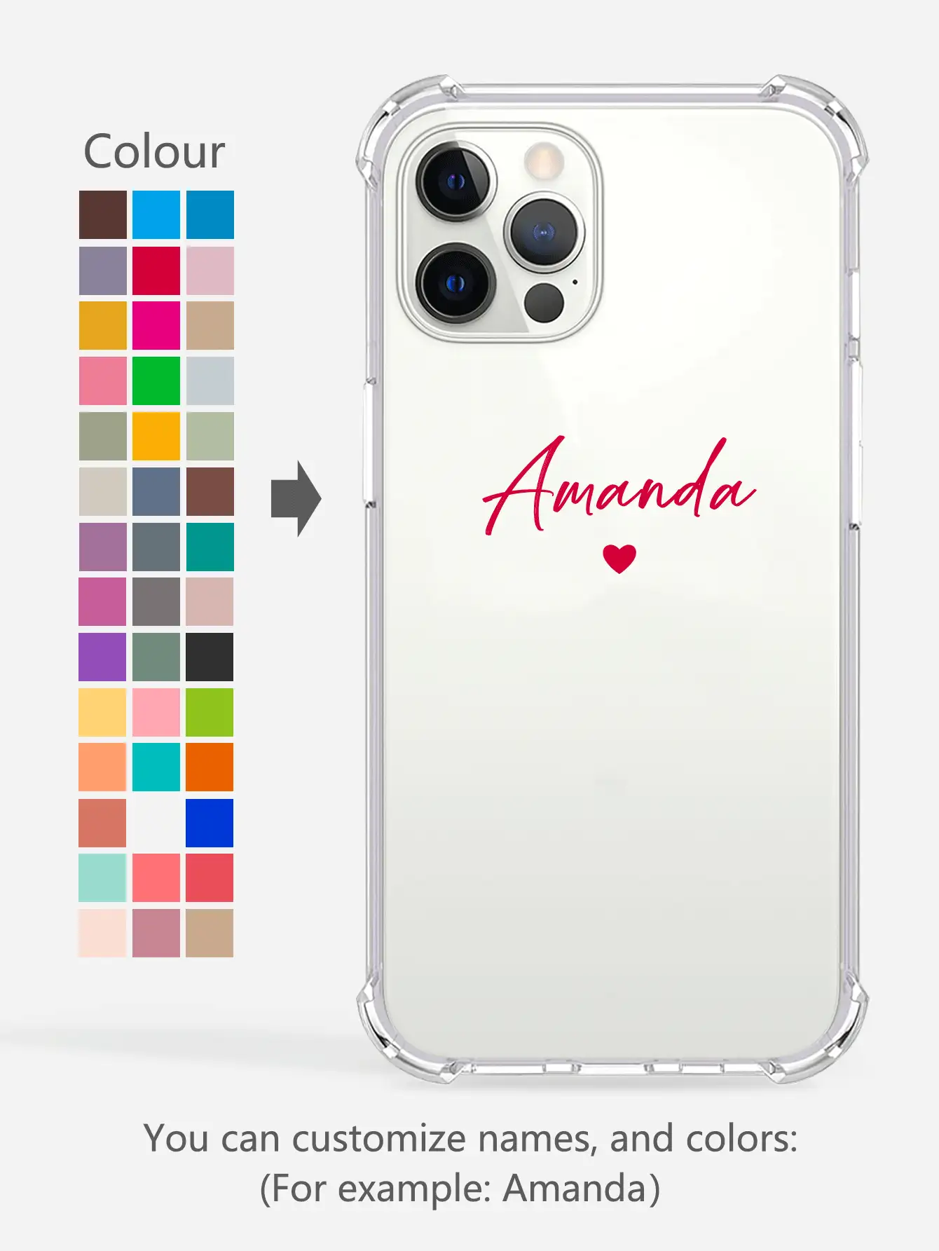 Customized Heart-Shaped Signature Short Phrase Text Shockproof Thick Transparent Phone Case Cover Suitable For S23, S24 Ultra, A15, S22, S23, S25 Ultra, A13, A14, A16, A53, A54, A55, A56, A05, A04,Boyfriend,Girlfriend,Family,Friends,Grandparents,Couple