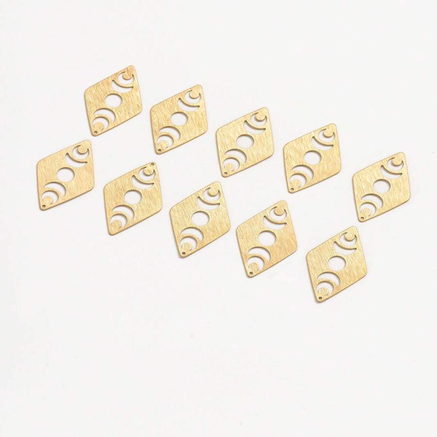 10pcs Raw Brass Single Hole Hollow Moon Textured Pattern Pendant, DIY Simple Earrings Necklace Jewelry Pendant