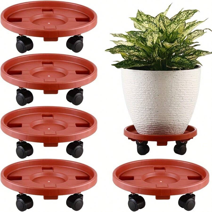 Carrito/soporte de plástico resistente para macetas de plantas con ruedas, soporte grande para macetas de flores de jardín, color rojo