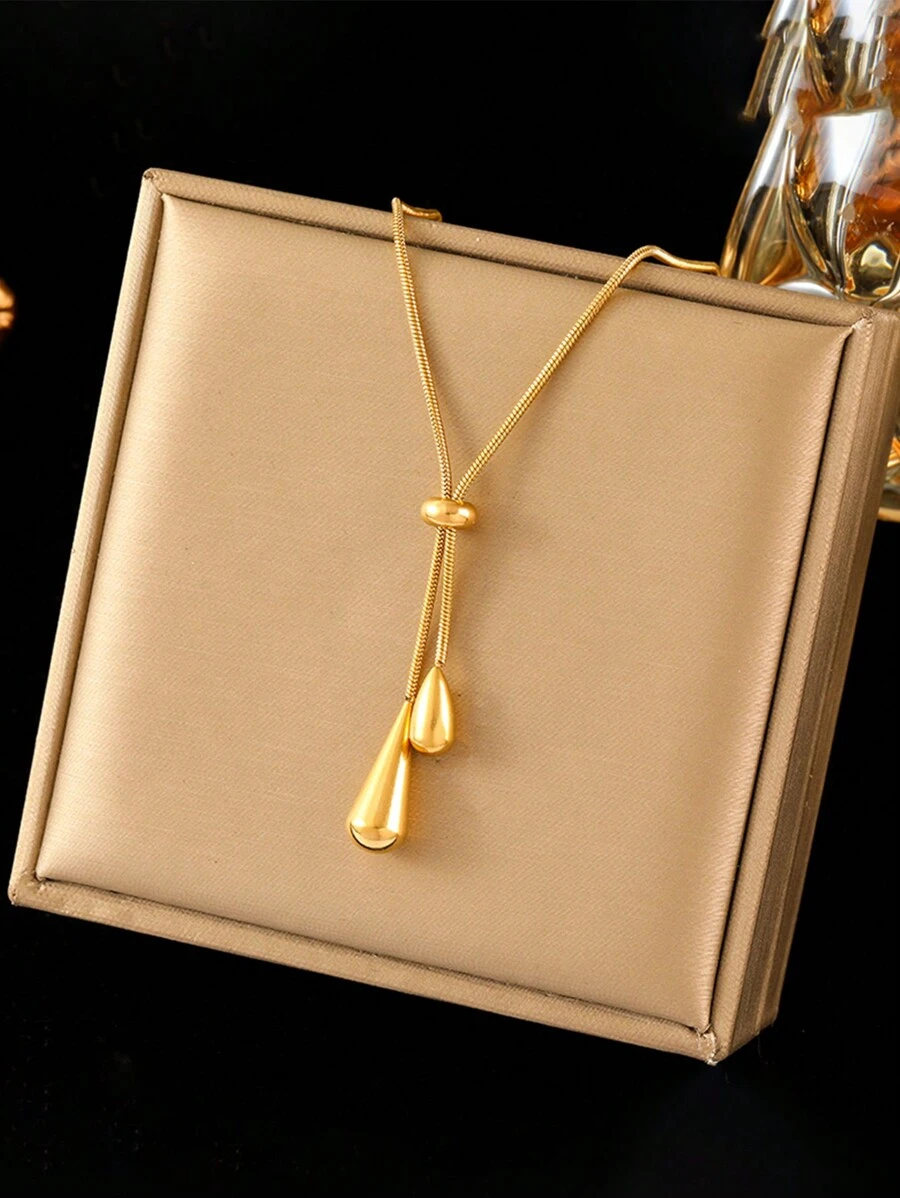 1 pièce Collier pendentif long en forme de goutte d'eau en acier inoxydable, convient pour un port quotidien