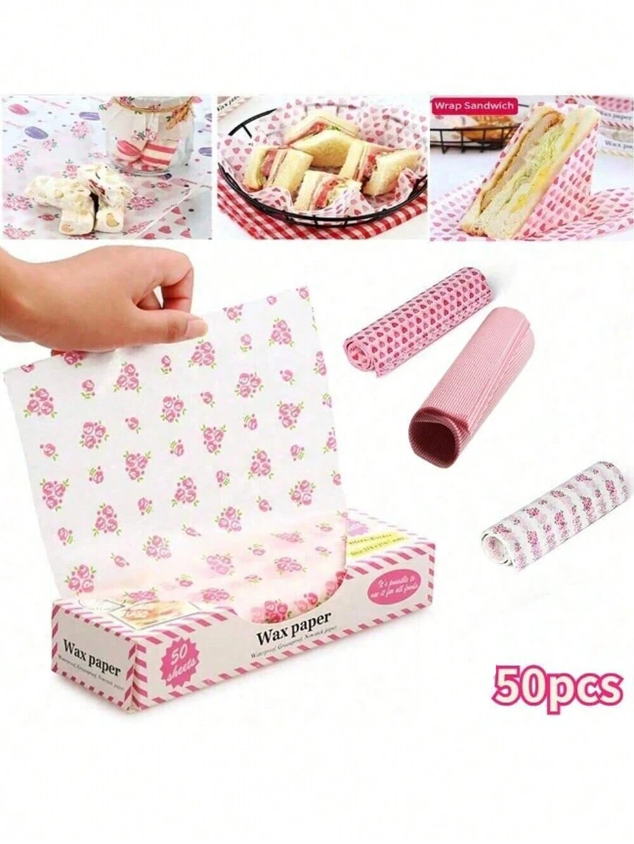 50 Pcs Premium Waterproof Wax Paper Sheets Ideal For Food Picnics Greaseproof Wrappers For Bread Sandwiches Burgers Fries Non Stick Oilpaper Baking Tools Perfect For Wedding Party Kitchen Bakeware