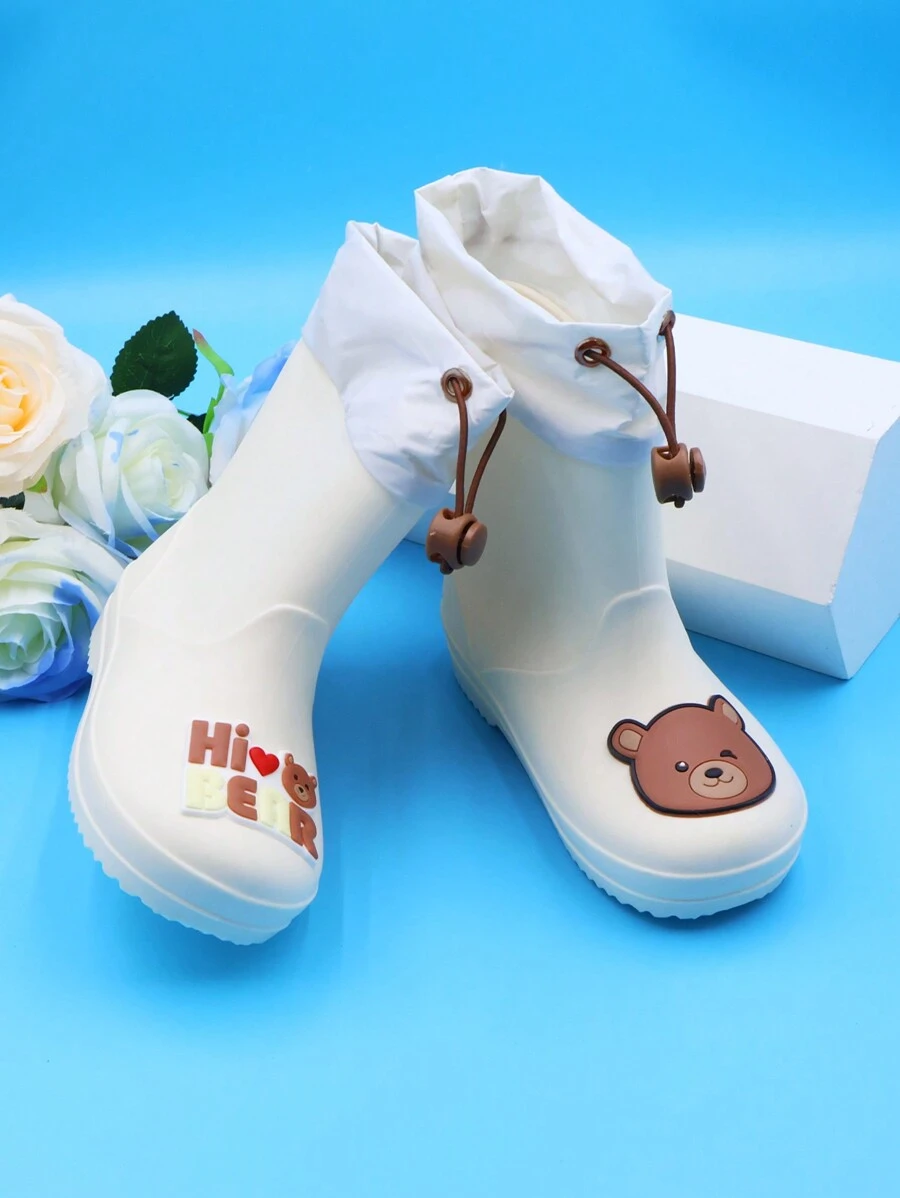 1 Pair Cute Cartoon Bear Kids Boys Girls Children's Rainboots, With Elastic Drawstring, Waterproof Fabric, Anti-Slip, Lightweight & Comfortable, Suitable For Outdoor Activities And School Events In Rainy Weather