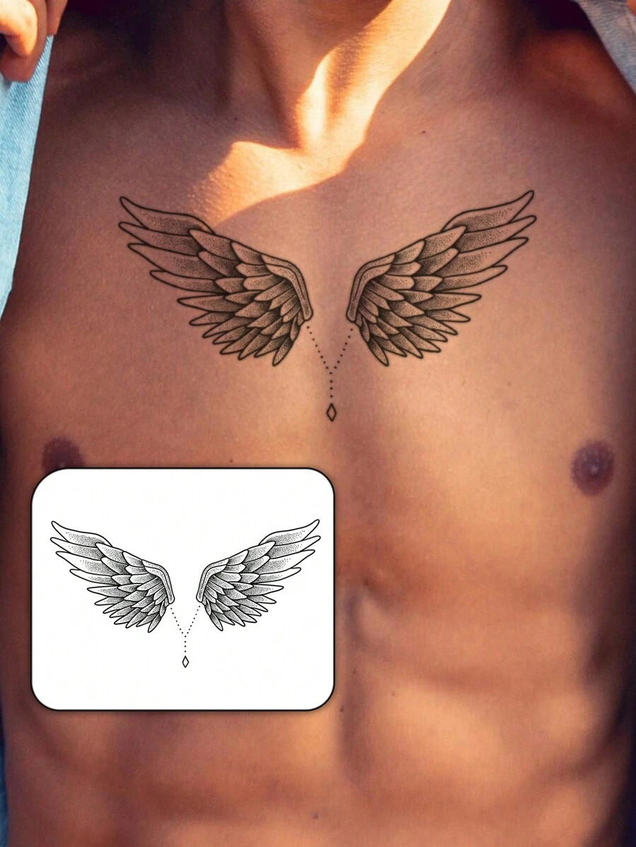 1 pièce Tatouage temporaire, design d'ailes noires libres, imperméable et anti-transpiration, convient aux hommes et aux femmes, peut être placé dans le dos