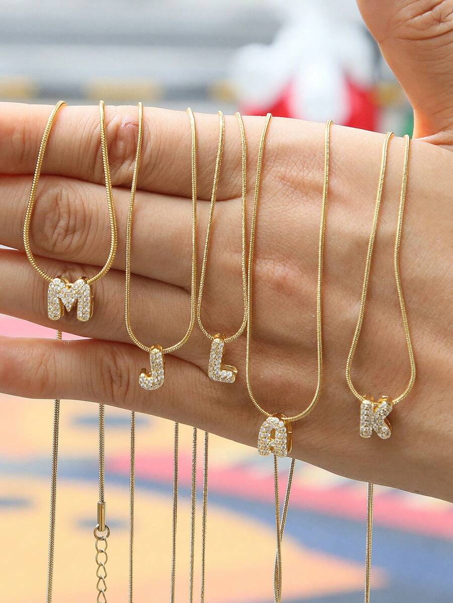 26pcs English Letter Pendant Necklace, Stainless Steel Curb Chain, Fashion Accessory