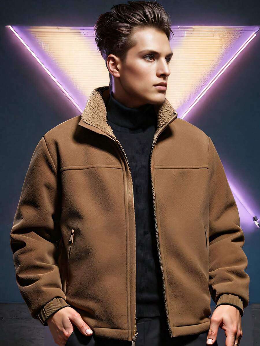Jaqueta de lã masculina, moletom esportivo casual ao ar livre, estilo simples e moderno de outono e inverno de 2024