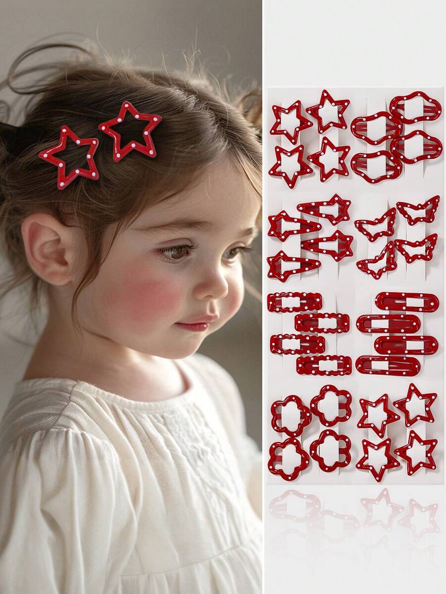15 Peças/Conjunto Presilhas para Cabelo de Bebê Menina, Estrela Vermelha, Borboleta, Flor, Nuvem, Poá, Pequeno Tamanho, Acessórios Decorativos Fofos para Uso Diário