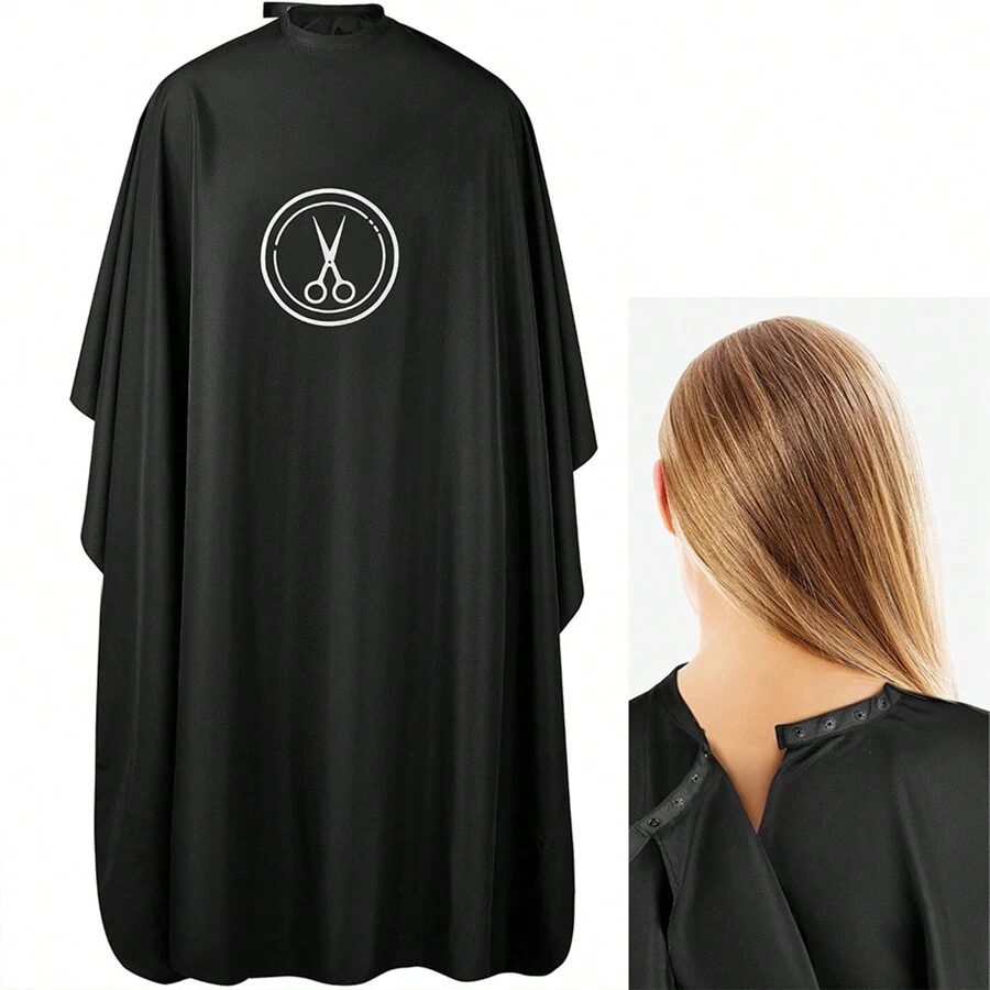 1 pièce Cape de barbier - Cape de coupe de cheveux professionnelle grande taille avec fermeture à pression, cape de coupe de cheveux unisexe adulte noire ; cape de salon pour hommes, cape de coiffure hydrofuge, robe de styliste, outils capillaires, produits capillaires et accessoires pour salon de coiffure, essentiels de voyage, retour à l'école, essentiels de voyage pour les fêtes, accessoires capillaires pour femmes