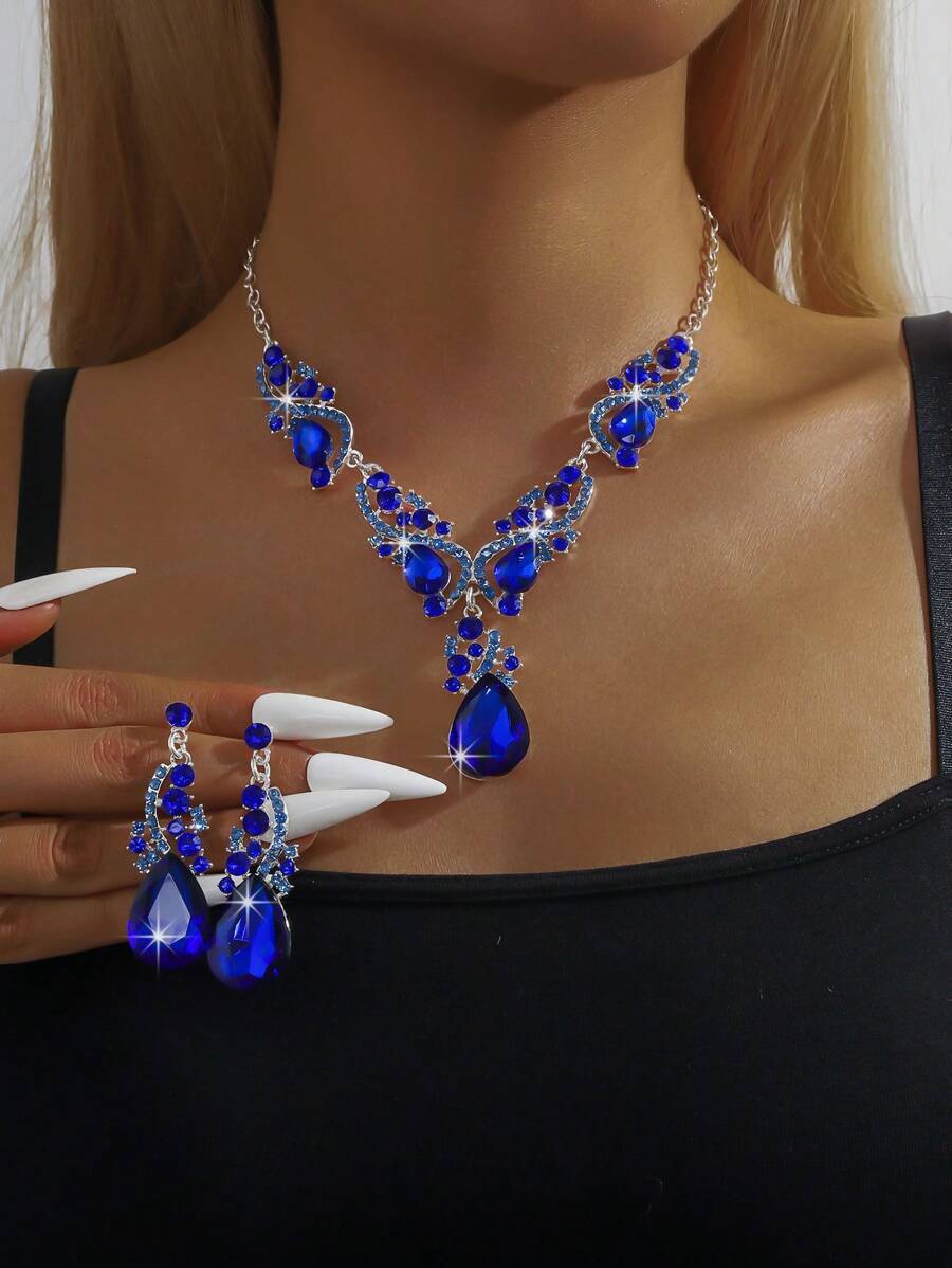 Rhinestone Decor Drop Earrings & Pendant Necklace