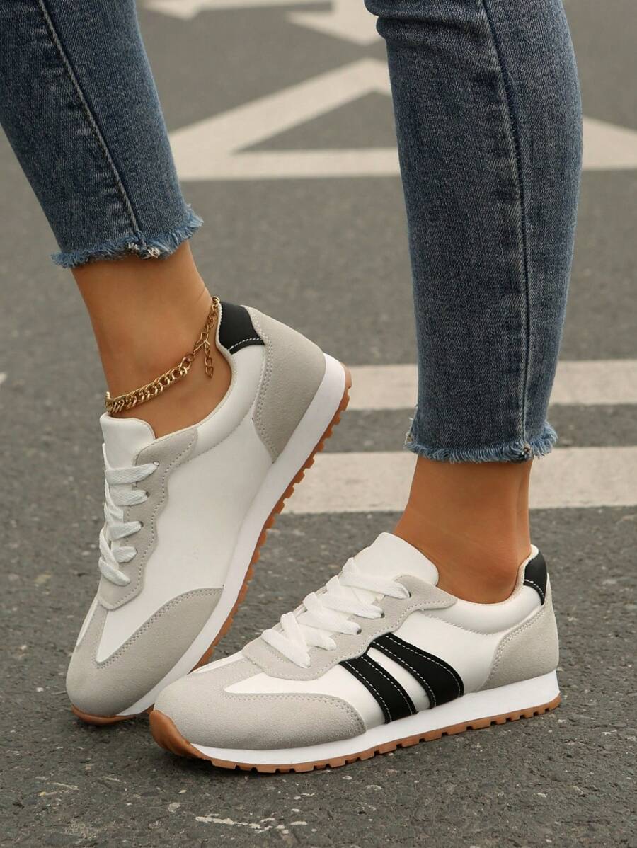 Women's College Style Sneakers, Thick Sole Patchwork Fashionable & Versatile Skate Shoes, Lightweight Comfortable Simple Design Casual Shoes For Autumn/Winter