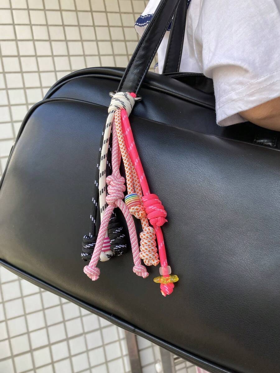 1 peça Acessório de design original - Chaveiro criativo e divertido, Chaveiro de corda feito à mão, Presente fofo, Pingente de bolsa trançado, Estilo único, Essencial para jovens trabalhadoras de escritório, Corda da sorte, Corda de pérola aleatória