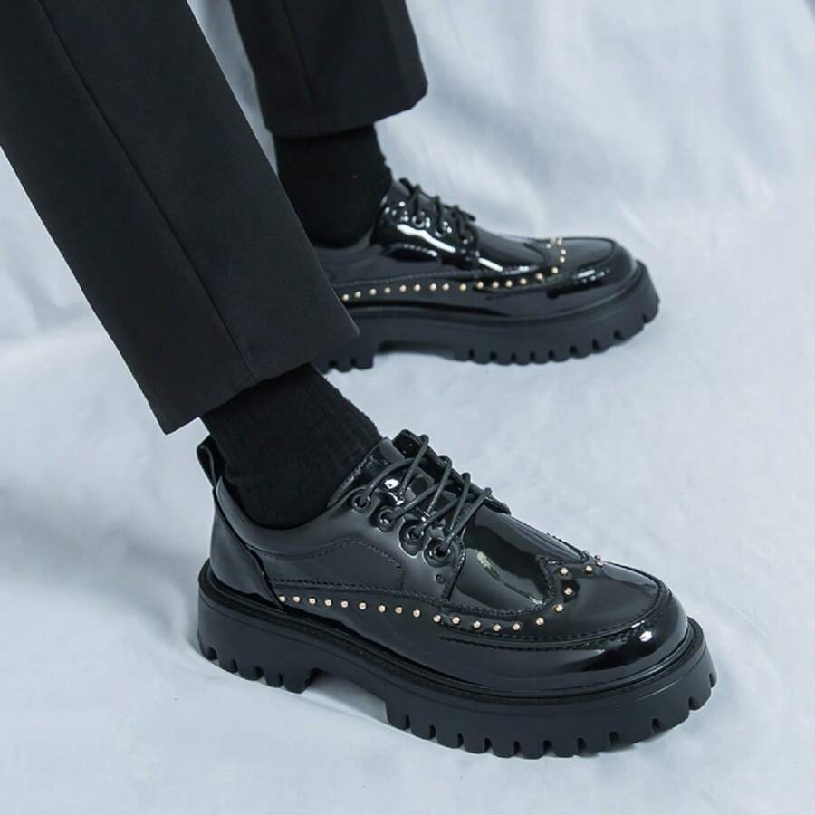 Men's Brogue Two-Tone Leather Shoes, Thick Sole Moccasin Loafers,Daily Office Business Formal Casual Leather Shoes