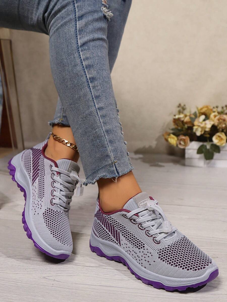 imperdível primavera e outono novos sapatos de malha femininos antiderrapantes com sola macia para caminhada para idosos sapatos para mães sapatos esportivos confortáveis de meia-idade tênis de corrida roxo