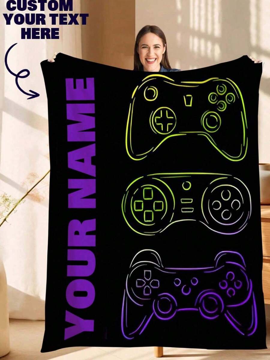 1pc Personalized Flannel Blanket, With Text/Image, Decorative Blanket Suitable For Sofa, Living Room, Bedroom Home Decor, Super Thick & Soft, 4-Season Use, Ideal Gift For Family & Friends