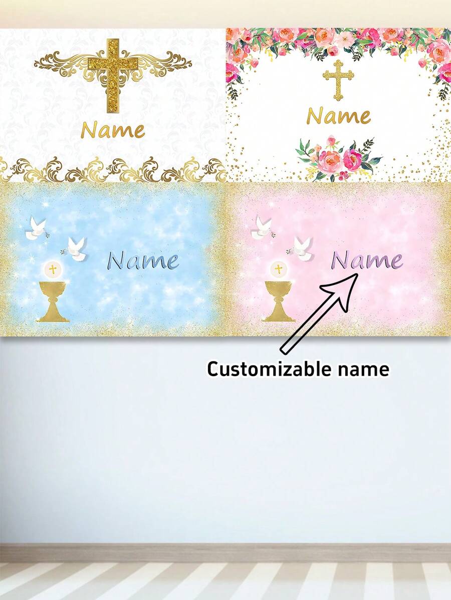 1pc Customized First Background With Name, Golden Cross And Angels, Photography Backdrop For Party, Baptism, And Gift Giving High-Quality,Stylish Custom,Personalized,Unique Ideal Gifts For Her Boyfriend,Girlfriend,Daughter,Son,Family,Friends For Valentine's Day,For Anniversaries,For Weddings,For Birthdays Living Room,Home