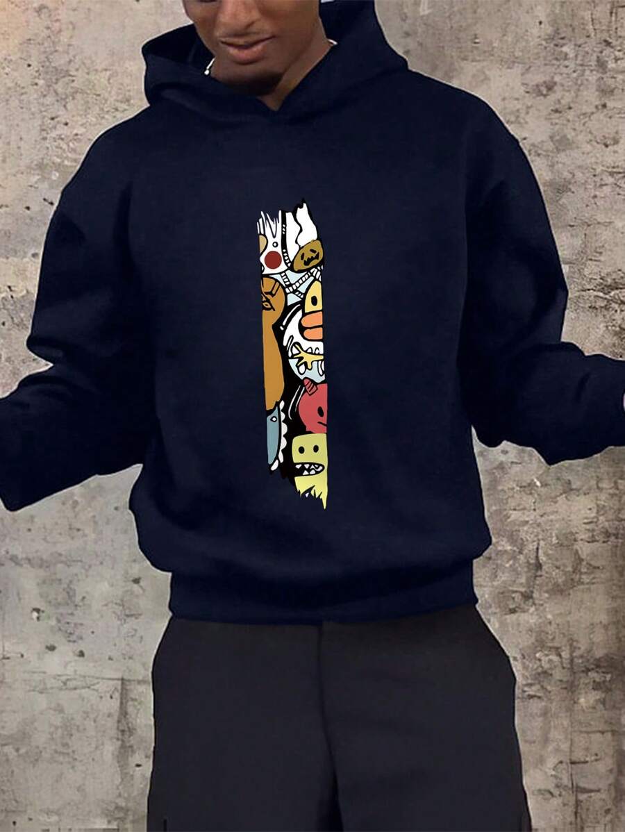 Men's Casual Cartoon Print Hoodie Sweatshirt, Autumn