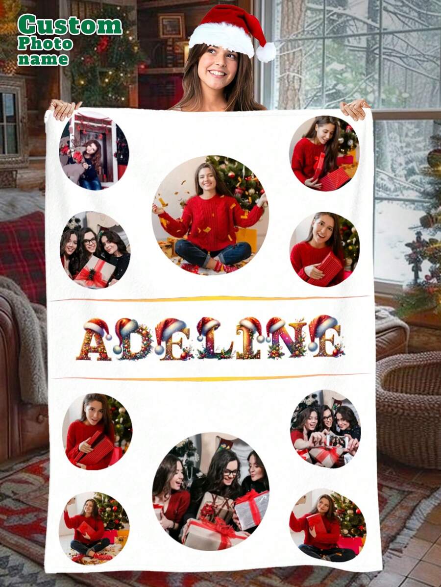 1pc Custom Christmas Gifts Photo Name Blanket For Bed ,Custom Image Bedding Blanket, Personalized Christmas Gifts Blanket Funny Design With Photos ,Personalized Photo Blanket,Best Friend Blanket,Family Gift,Birthday Gifts,Gift For Family/Friend/Girlfriend/Boyfriend