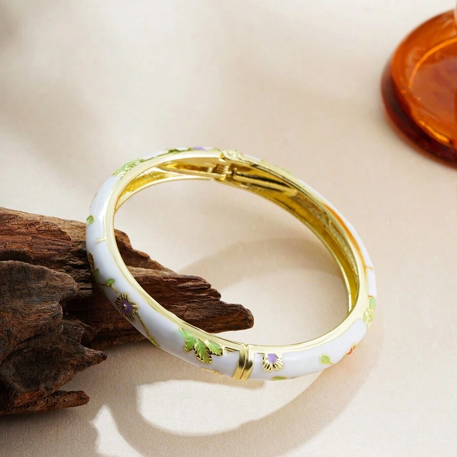 Pulseira de esmalte cloisonné feita à mão, 1 peça, design de flor pequena, acessórios vintage para mulheres