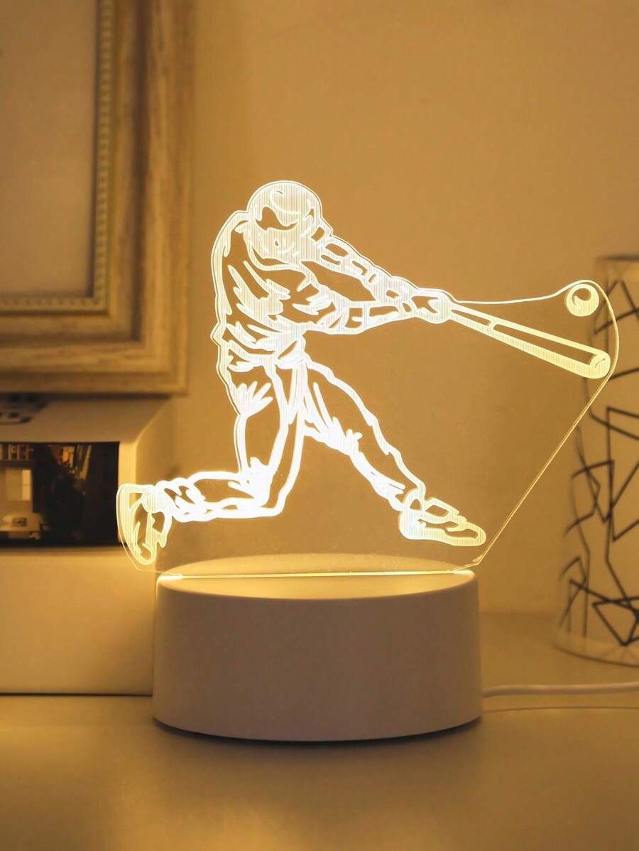1pc Baseball Boy 3D Monochrome Acrylic Optical Illusion Night Light & Home LED Decorative Lamp, Warm Light Eye-Caring Lighting, Suitable For Bedroom, Study, Living Room And More Scenarios