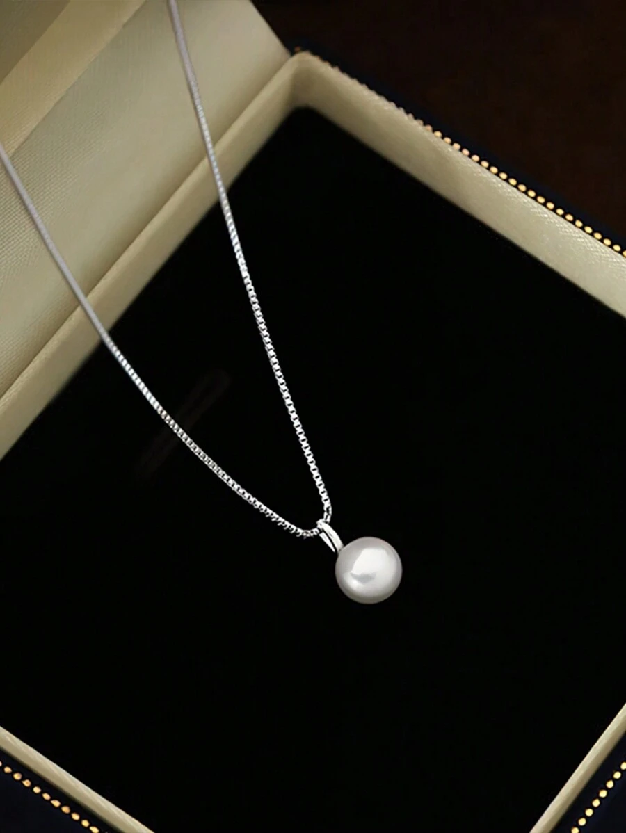 1pc S925 Sterling Silver Simple Elegant Pearl Necklace For Women, Delicate, Chic, Small Collarbones Chain, Great Gift