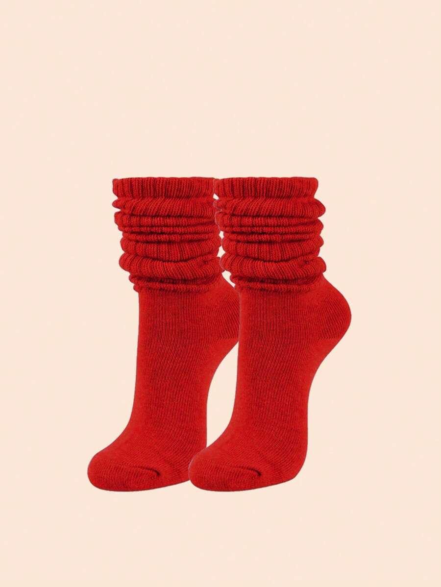 1 par de calcetines caídos de mujer en rojo, calcetines tipo botín cómodos y suaves, estilo grueso para otoño/invierno, ligeros para el verano
