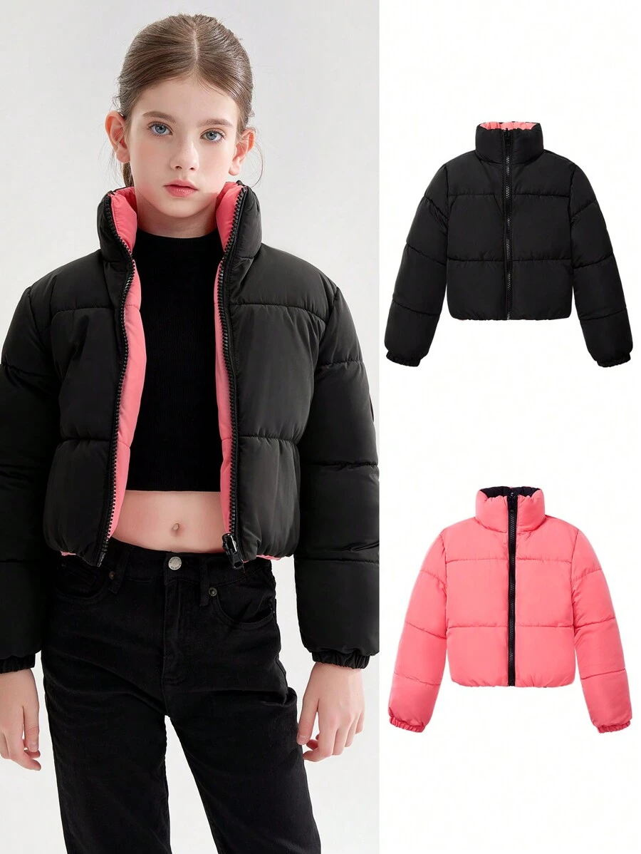 Kurtka przeciwdeszczowa Tween Girl Reversible Lightweight, krótka, z długim rękawem, zimowa