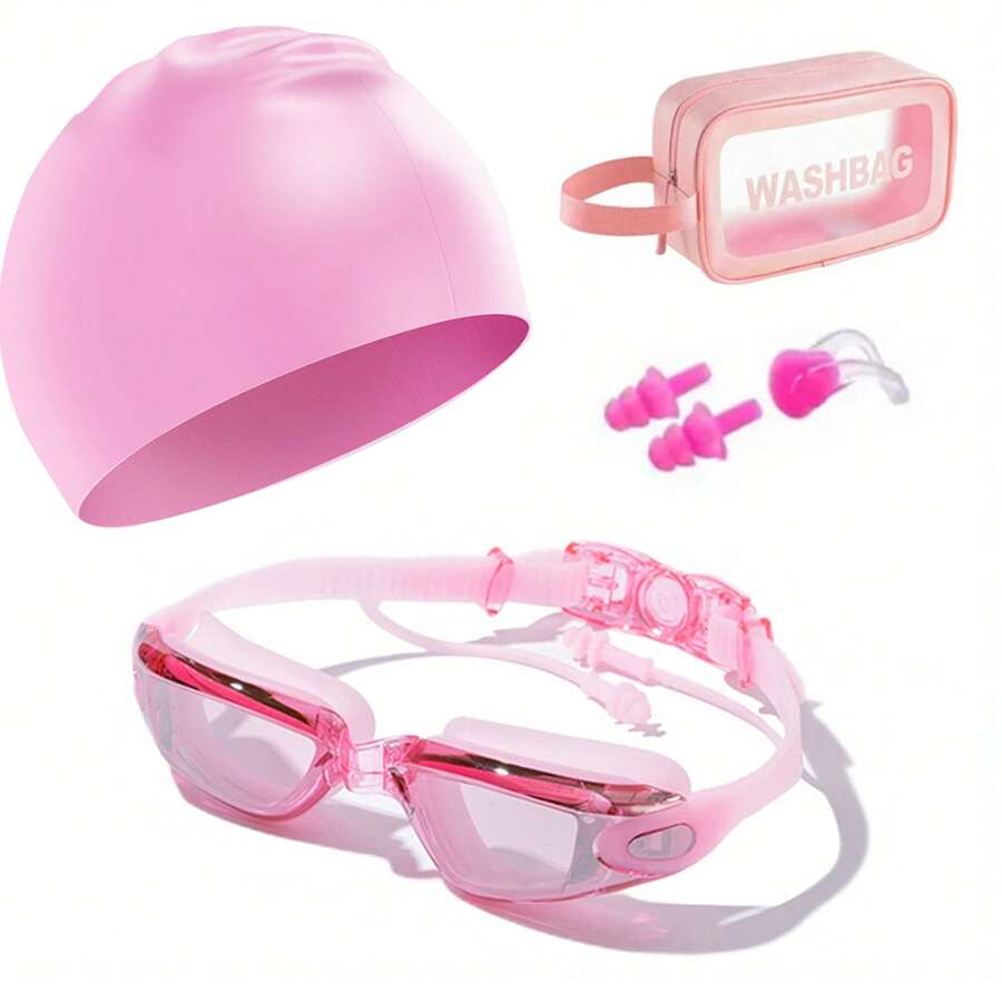 Juego de gafas de natación chapadas para adultos, con lentes antivaho HD y resistentes al agua, con protección UV - Adecuado para piscina, playa y entrenamiento, con tapones para los oídos para protección, artículos esenciales de playa, accesorios de playa, flotador de piscina