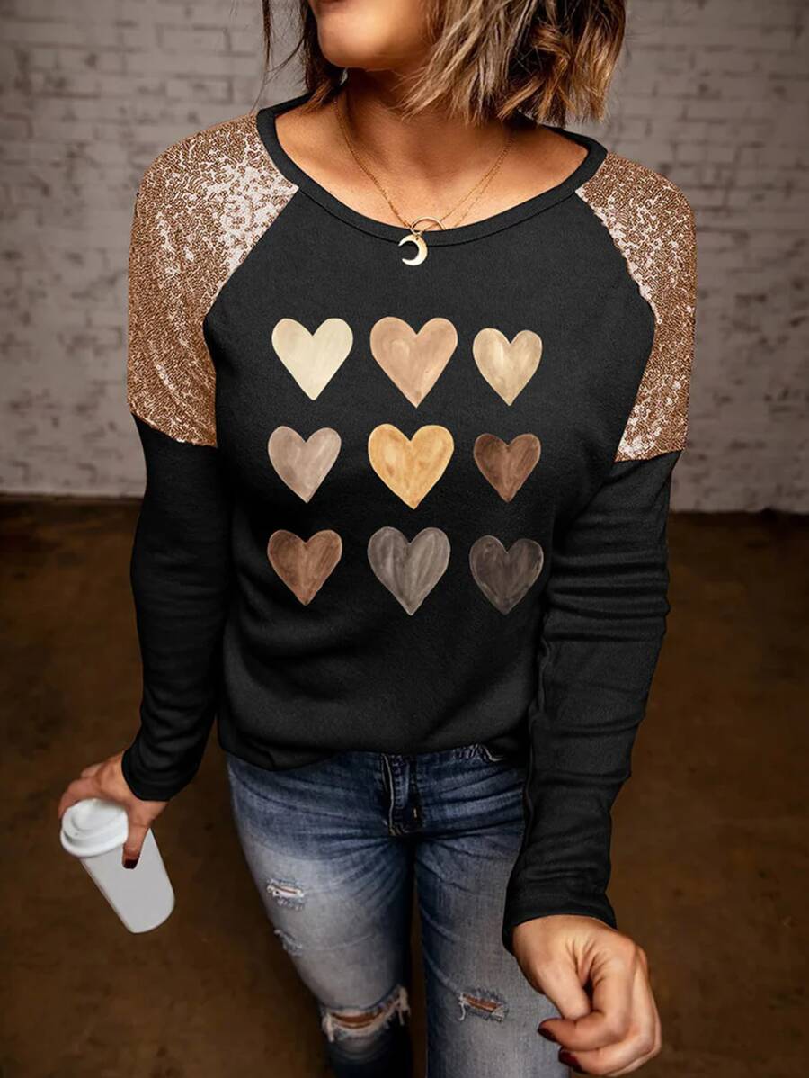 1st Vrouwen Plus Size Hartvormig Elegant Lange Mouw Pullover T-shirt