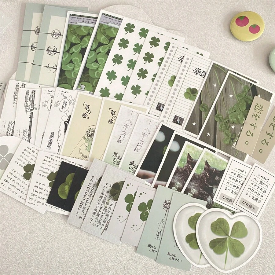 42pcs Y2k Four-Leaf Clover Special Series Sticker Pack Cutting Film Card Packaging Material Jounal Decoration Material Sticker Back To School