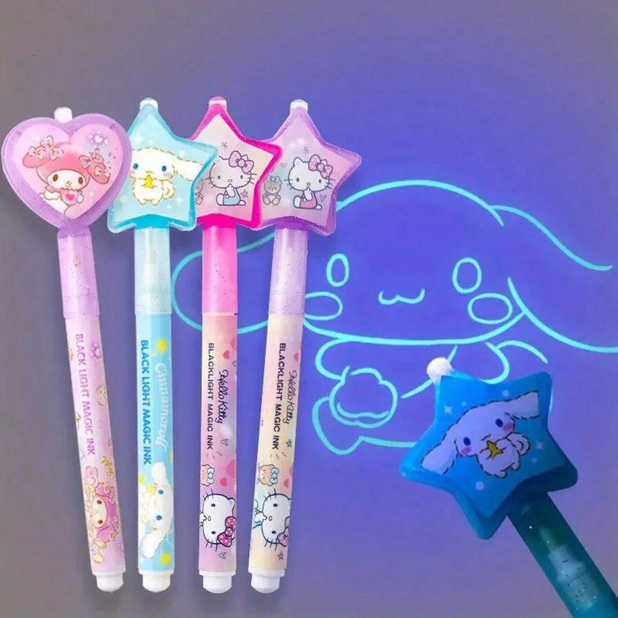 Sanrio 2 Stücke Schreibwaren Kinder unsichtbarer fluoreszierender Nummern-Markierungsstift, farbloses Lichtillustrationslineal, Rückkehr zur Schule