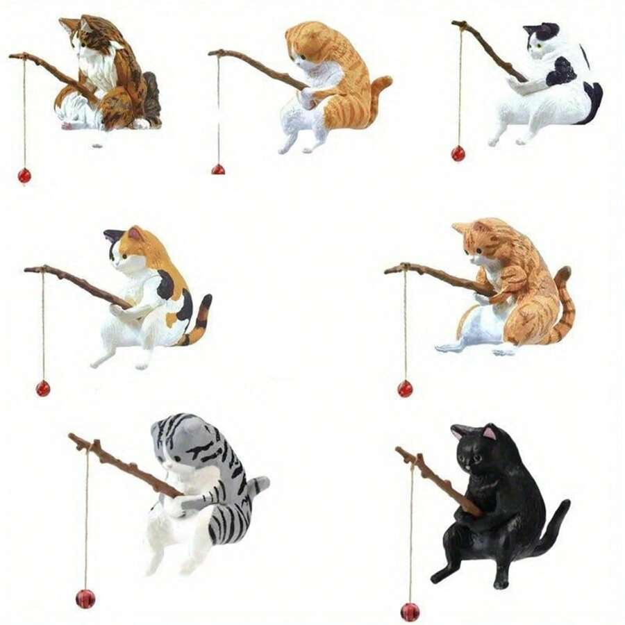 5-teiliges Set Katzen Angeldekorationen für Aquarien - kreative Harzdekorationen, geeignet zur Verschönerung von Aquarien, Zuhause und Schreibtischen (lässiger Stil)