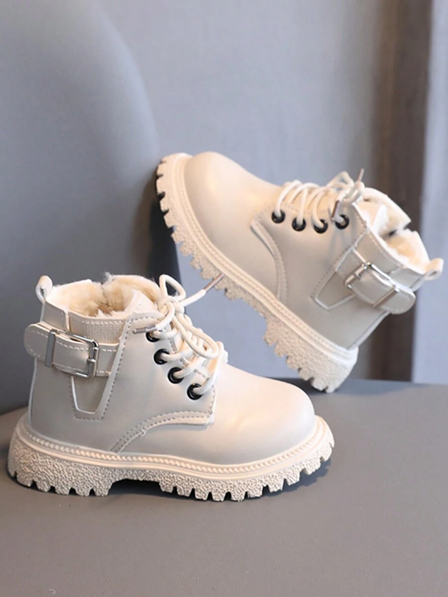 1 Pair Kids Fashion Boots, Girls Indoor/Outdoor Casual Boots, School Style Lightweight Anti-Slip Running Sports Boots, High-Cut Short Low-Top With Plush Lining For Warm, Boots