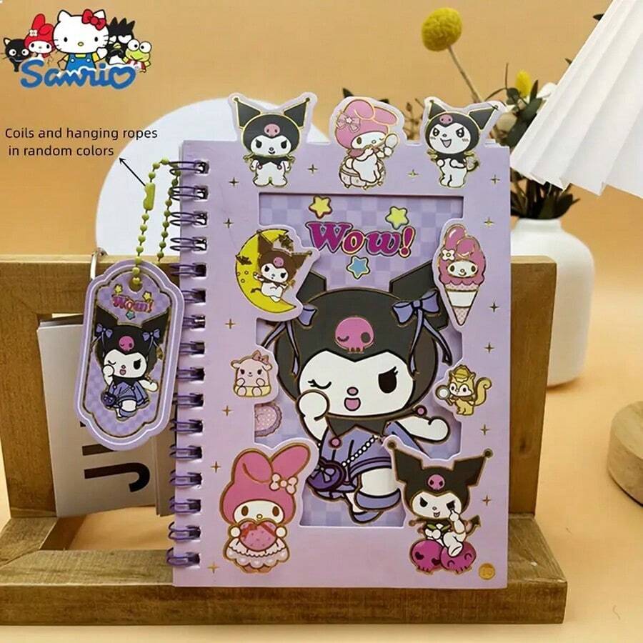 Sanrio Freunde Aufkleber und Notizbuch Set, Cartoon Kunst, Klebend, Glitzernd, Wiederverwendbar, Anime Thema, Mehrere Farben, Tagebuch, Handgefertigt, Geeignet für Geburtstag und Festdekoration, (Zufälliger Einer)