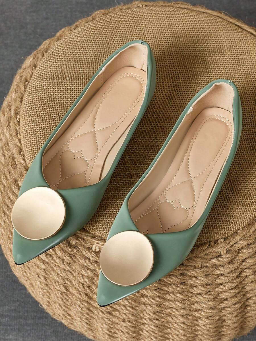 Women's Fashion Metal Buckle Pointed Toe Flats, Soft Leather Loafers,Versatile Slip-On Flats For 4 Seasons, Suitable For Dress And Casual Wear