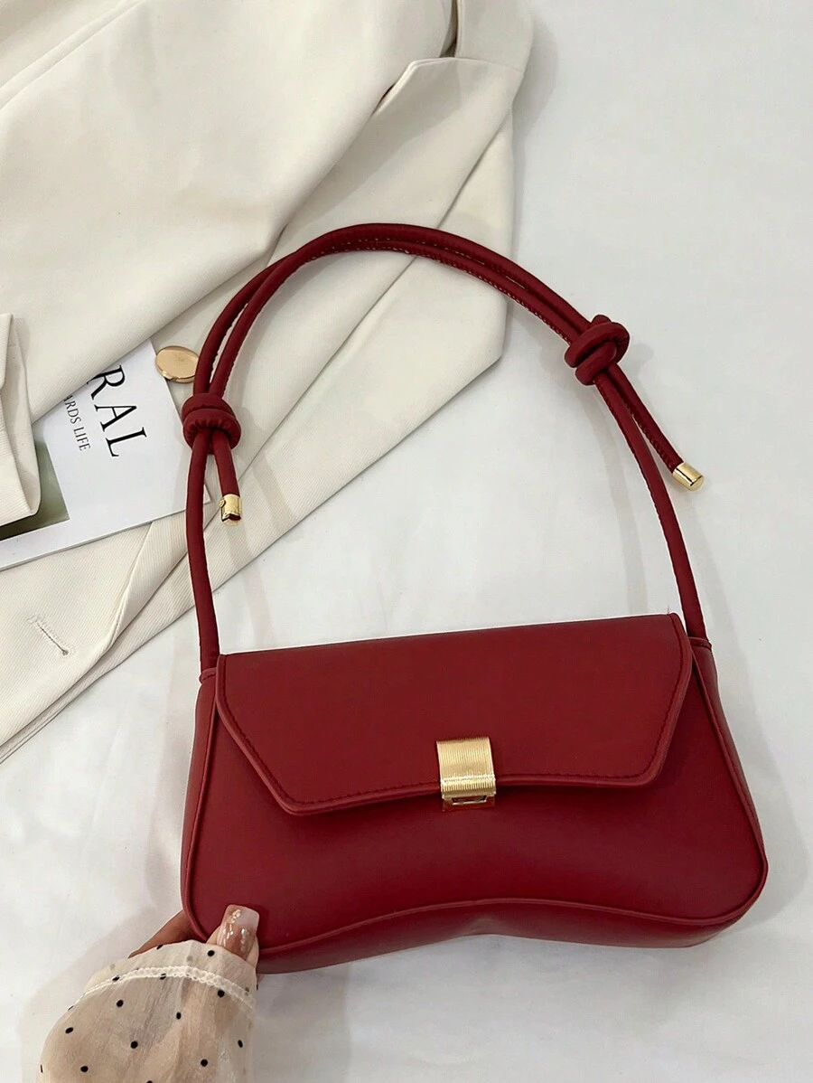 Nuevo bolso de mano de mujer de unicolor de PU, estilo de moda casual con herrajes metálicos, actual de moneda/monedero pequeño