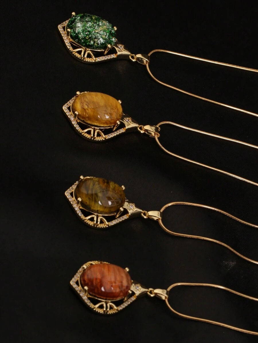 1pc Stainless Steel "Leaf Knows Autumn" Egg Leaf Shape Necklace, Luxury 18K Gold Amber 4-Color Teardrop Pendant, Suitable For Women Party And Daily Wear