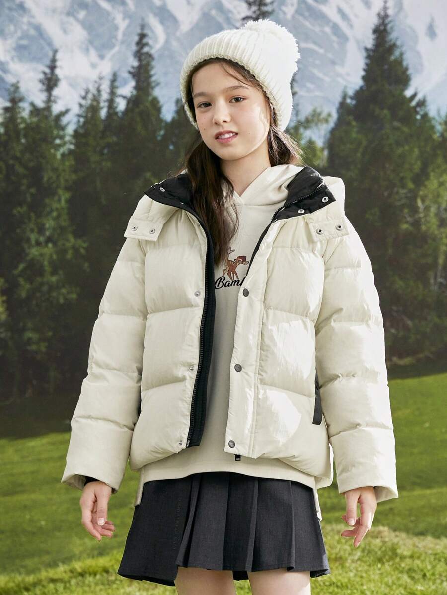 Balabala Children's Color-Block Down Jacket, 2023 Autumn/Winter New Tween Girl' Wear, Tween Girl' Parent-Child Padded Coat, Warm