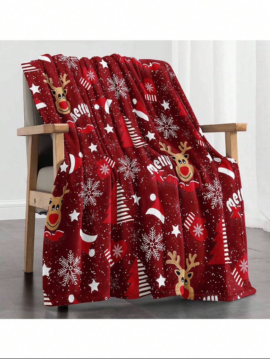 1 pièce Couverture imprimée avec des éléments de Noël, confortable et douce. Textile épais et antibactérien, convient pour le canapé, le lit, le salon, les voyages, le bureau, l'étole, la sieste, la climatisation, la couverture de lit. Cadeau idéal pour un anniversaire, un festival, toute l'année