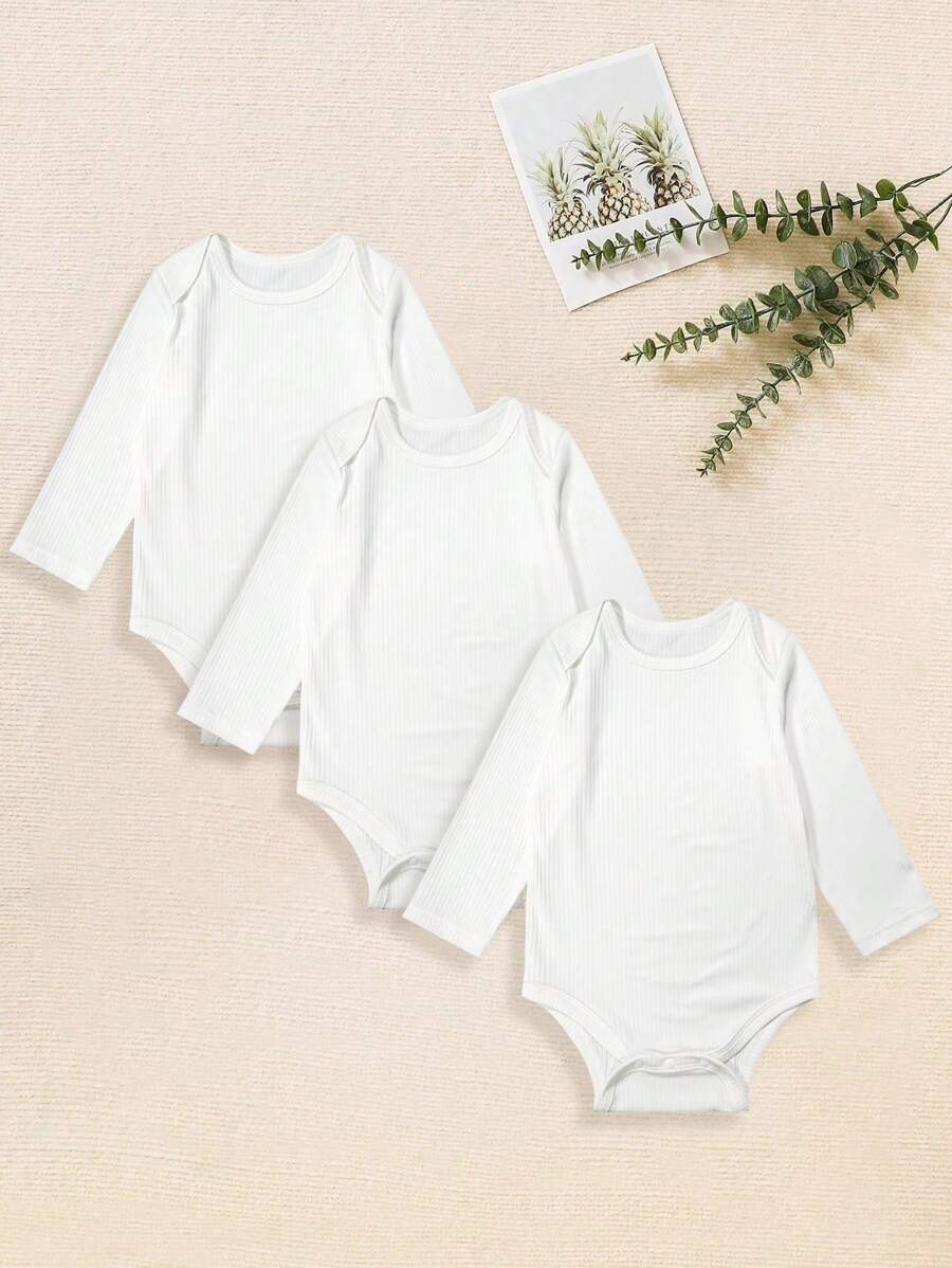 minizone 3 Stück/Packung Baby Jungen einfarbige Langarm-Strampler, lässig & vielseitig