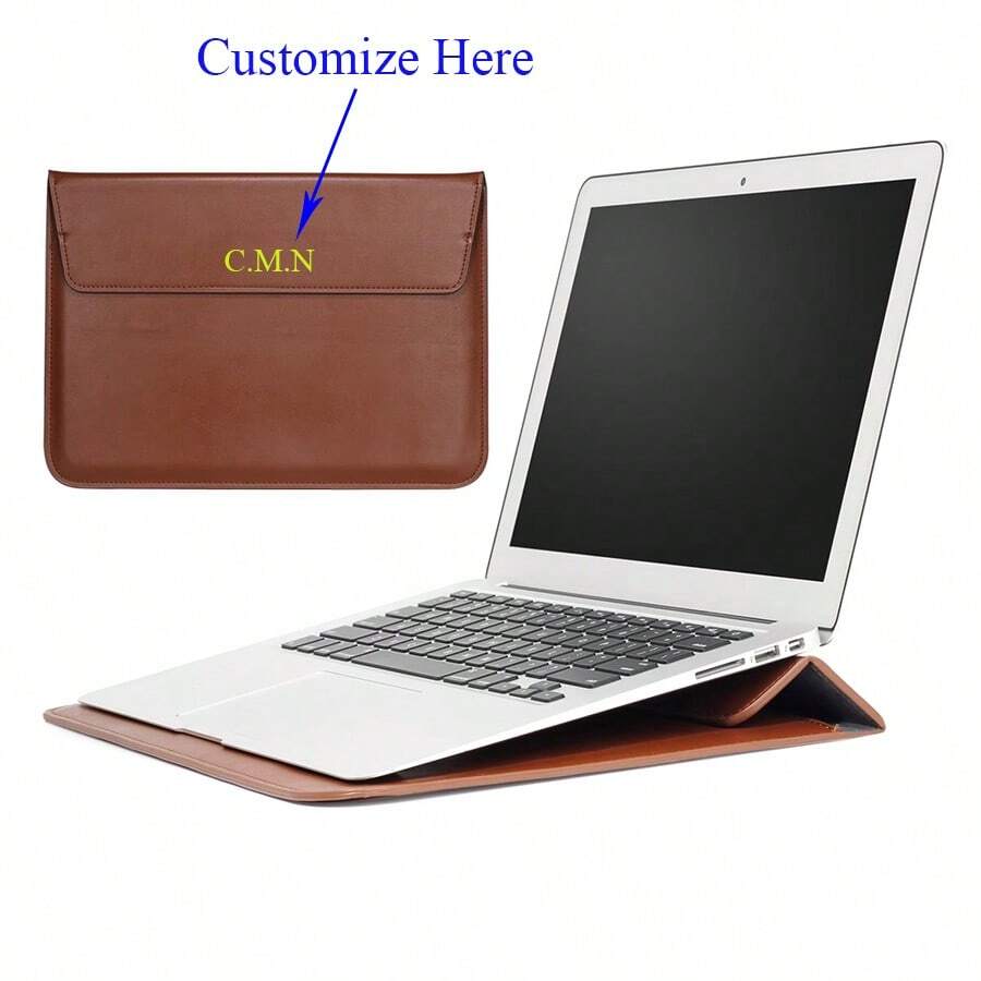 Customized Name Letters Smooth PU Leather Men Women Laptop Sleeve Pouch For Macbook Air Pro Retina 13 15 Inch Case Personalized Initials 13.3 15.4 Inch Sleeve Envelope Bag PU Leather Laptop Notebook Bracket Stand Cover Shell Laptop Bag Unisex