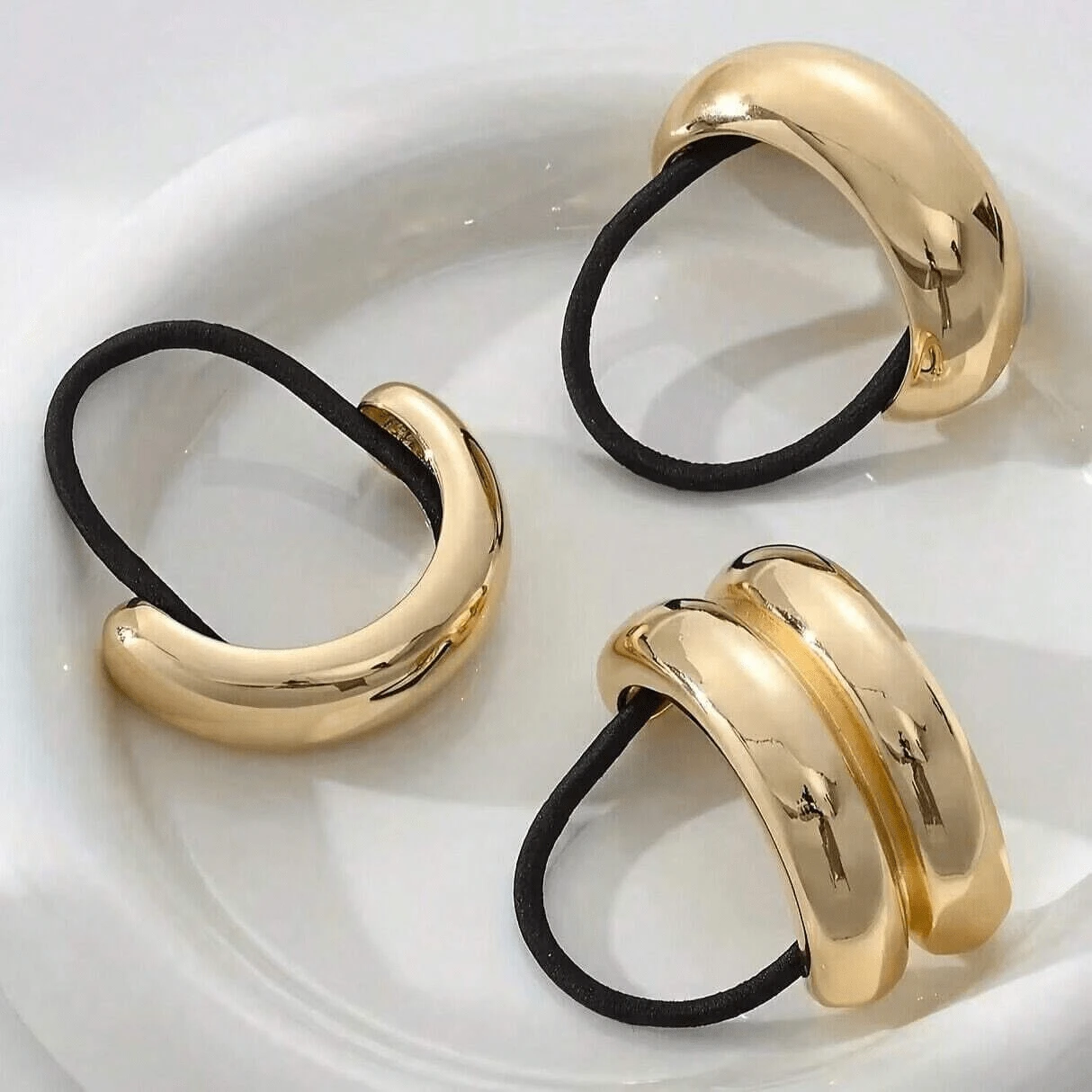 3pcs Gold Metal Headbands, Elegant, Versatile, Stretchy Ponytail Holder Hair Accessories For Women.